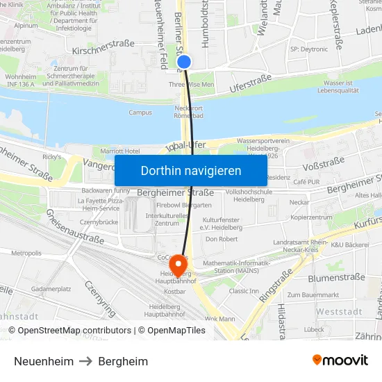 Neuenheim to Bergheim map