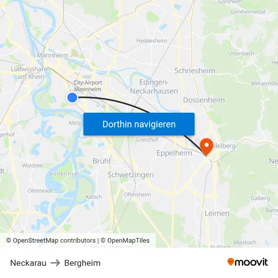 Neckarau to Bergheim map