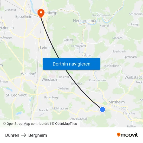 Dühren to Bergheim map