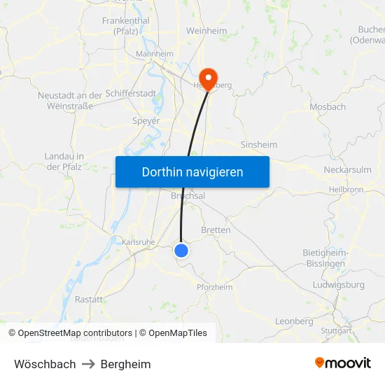 Wöschbach to Bergheim map