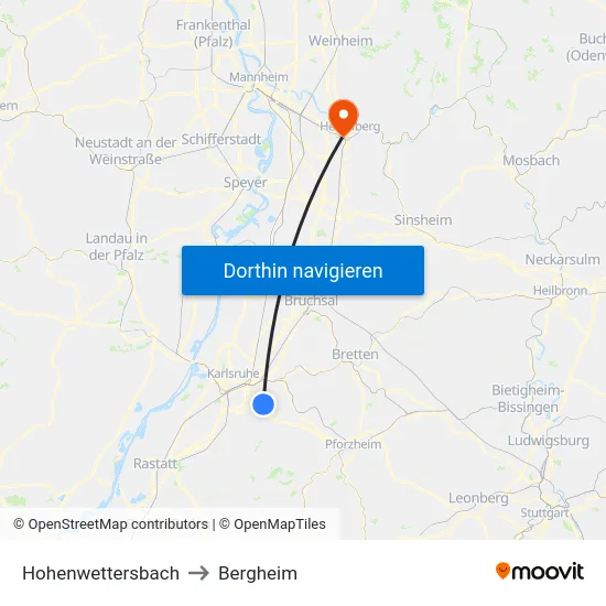 Hohenwettersbach to Bergheim map