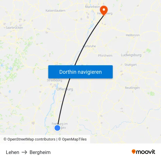 Lehen to Bergheim map