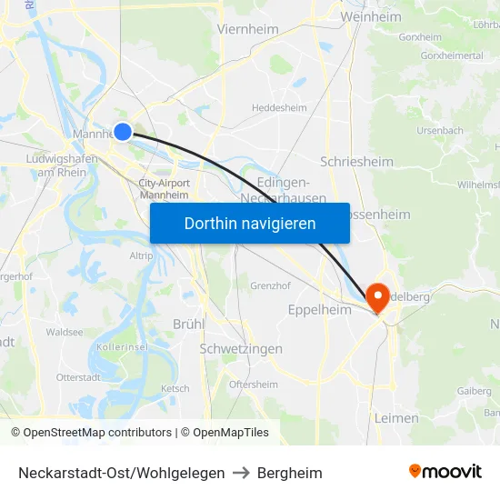 Neckarstadt-Ost/Wohlgelegen to Bergheim map