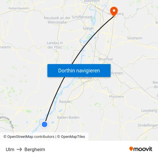 Ulm to Bergheim map