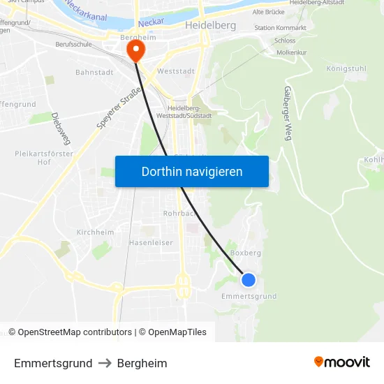 Emmertsgrund to Bergheim map