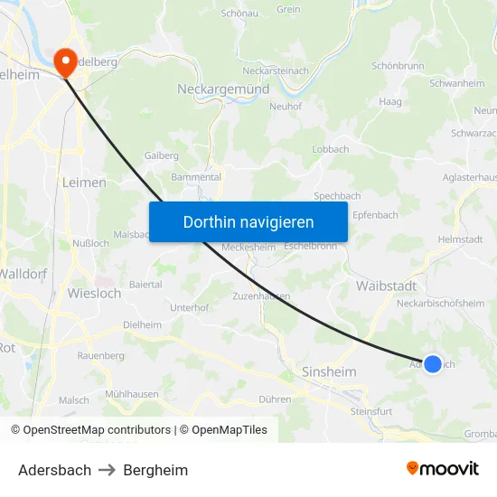 Adersbach to Bergheim map