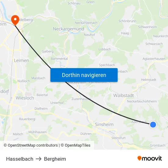 Hasselbach to Bergheim map