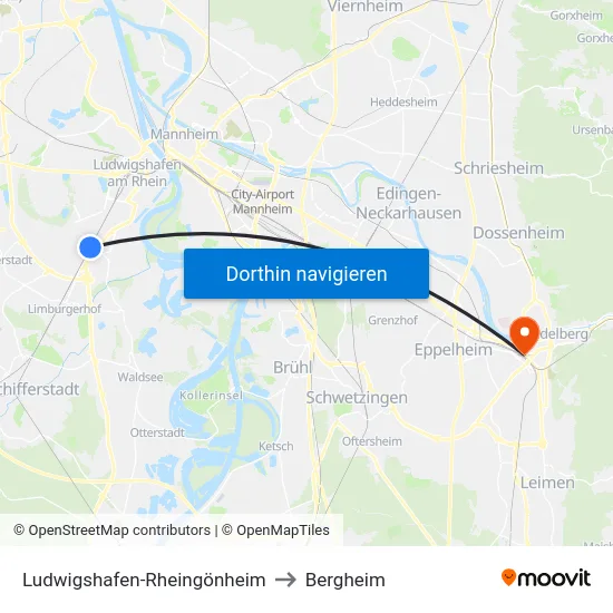 Ludwigshafen-Rheingönheim to Bergheim map