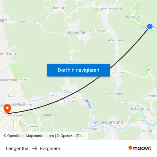 Langenthal to Bergheim map