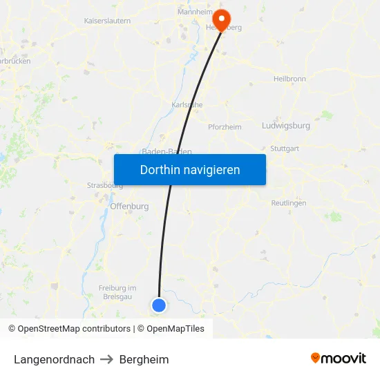 Langenordnach to Bergheim map