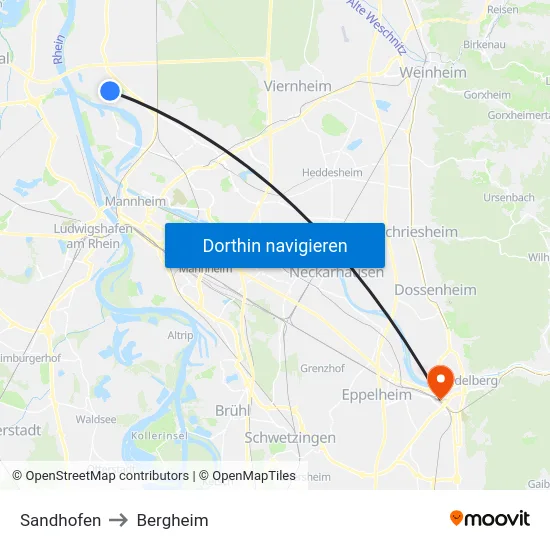 Sandhofen to Bergheim map