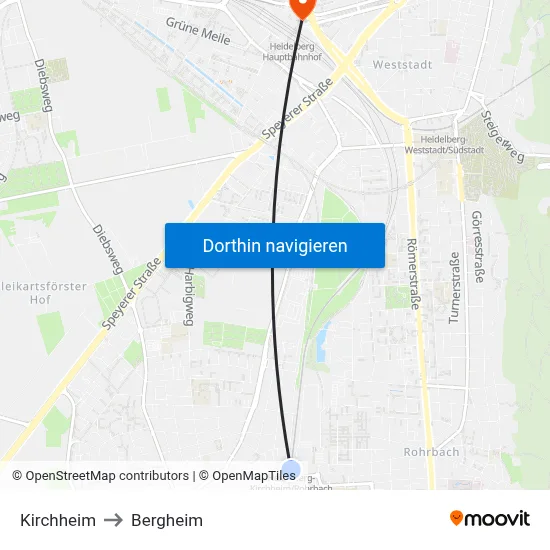 Kirchheim to Bergheim map