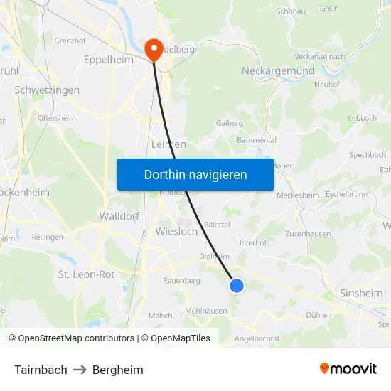 Tairnbach to Bergheim map