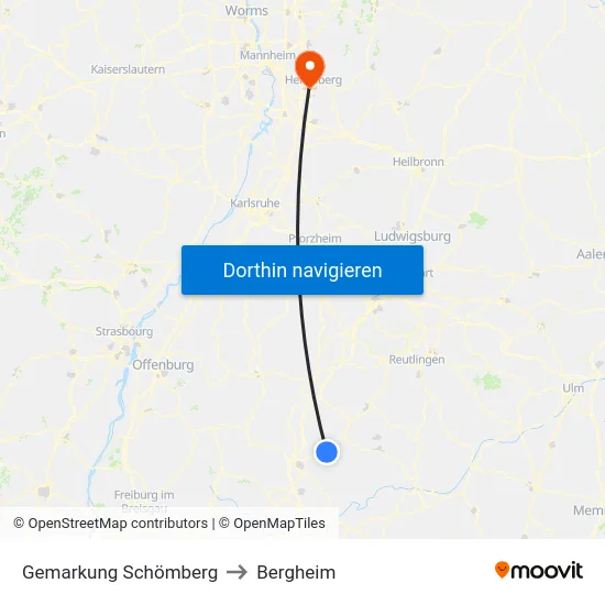 Gemarkung Schömberg to Bergheim map