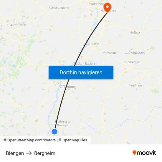 Biengen to Bergheim map