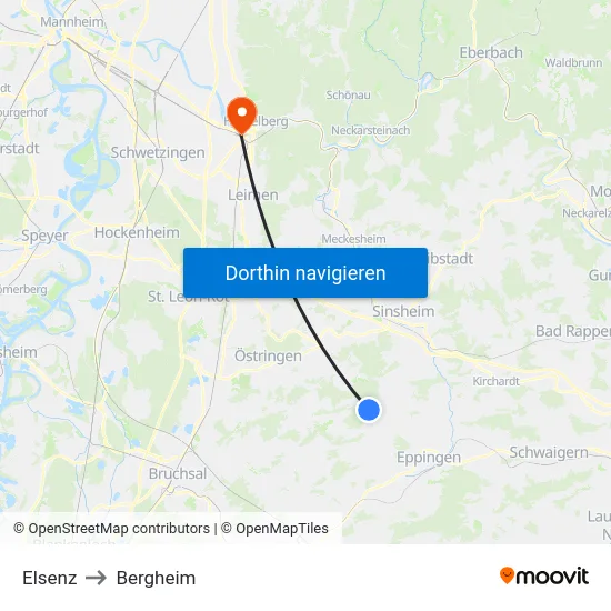 Elsenz to Bergheim map
