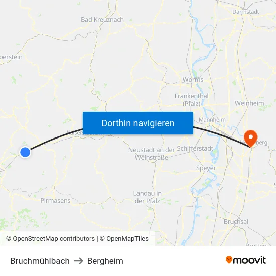 Bruchmühlbach to Bergheim map