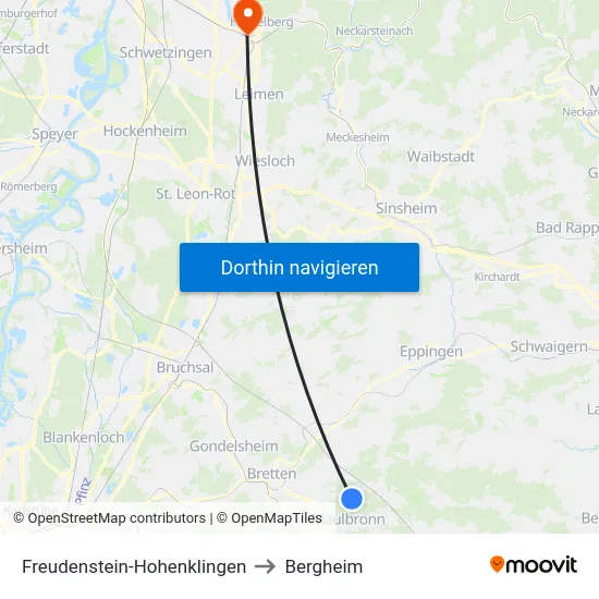 Freudenstein-Hohenklingen to Bergheim map