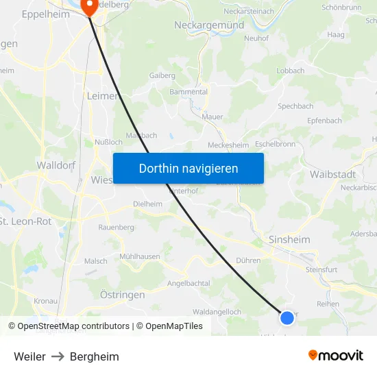 Weiler to Bergheim map