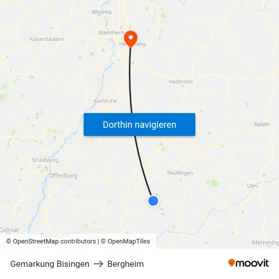Gemarkung Bisingen to Bergheim map