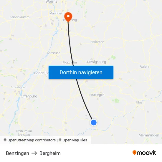 Benzingen to Bergheim map