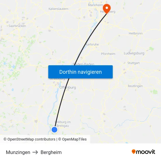 Munzingen to Bergheim map