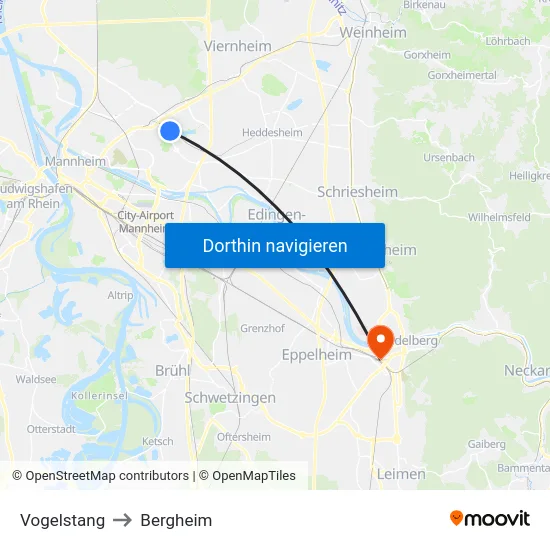 Vogelstang to Bergheim map