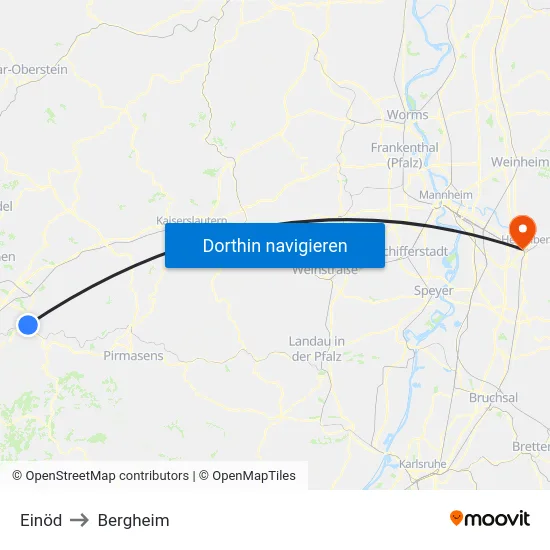 Einöd to Bergheim map