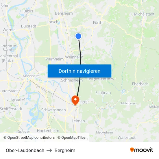 Ober-Laudenbach to Bergheim map