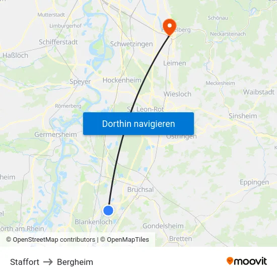 Staffort to Bergheim map
