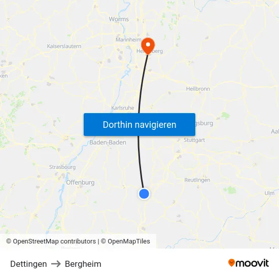 Dettingen to Bergheim map