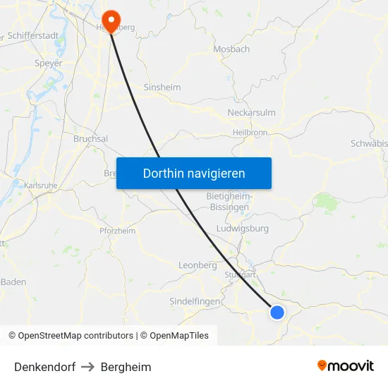 Denkendorf to Bergheim map