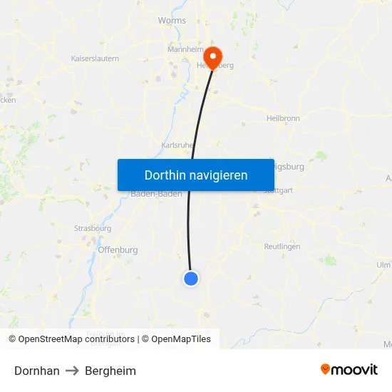 Dornhan to Bergheim map