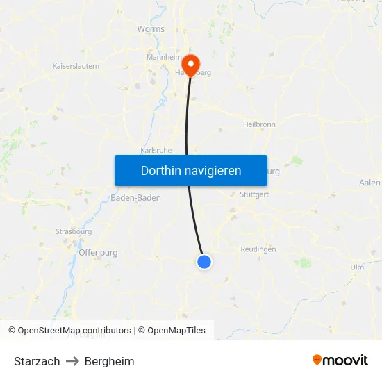 Starzach to Bergheim map