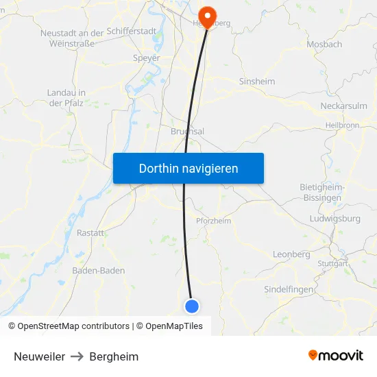 Neuweiler to Bergheim map
