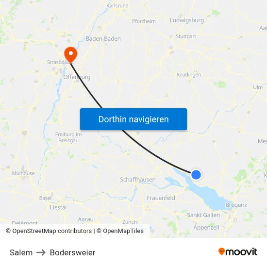 Salem to Bodersweier map