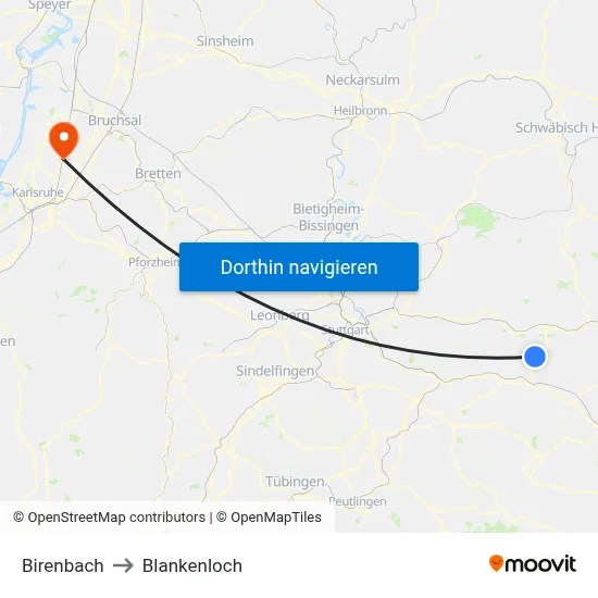 Birenbach to Blankenloch map
