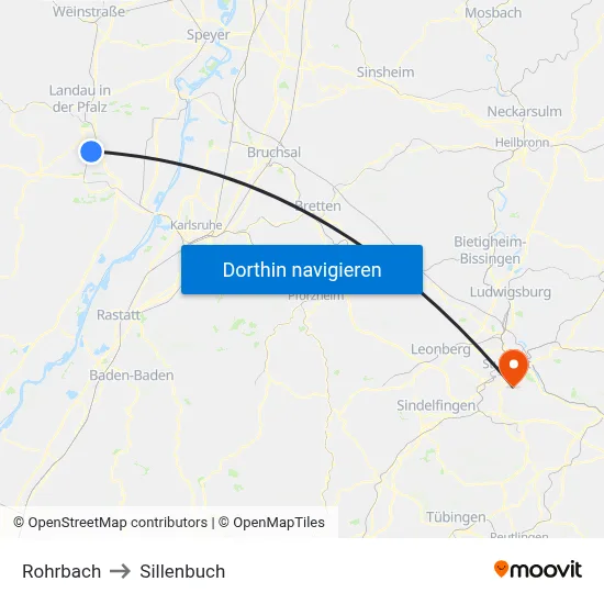 Rohrbach to Sillenbuch map