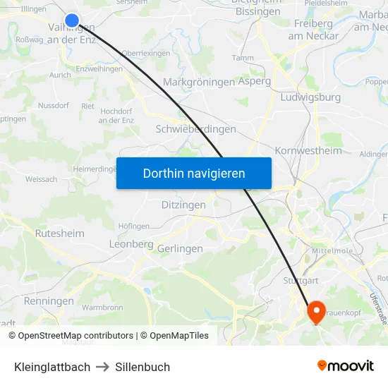 Kleinglattbach to Sillenbuch map