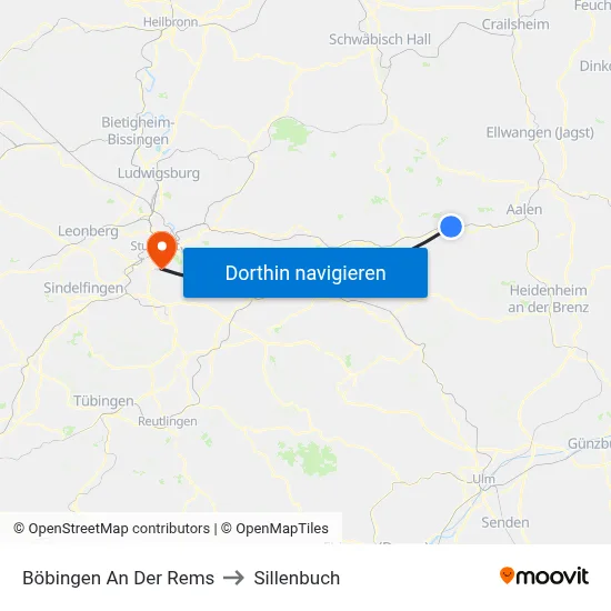 Böbingen An Der Rems to Sillenbuch map