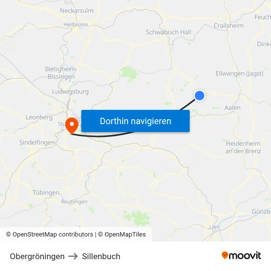 Obergröningen to Sillenbuch map