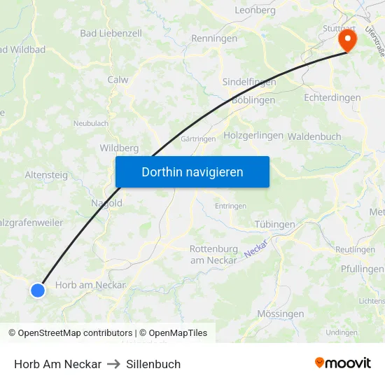 Horb Am Neckar to Sillenbuch map