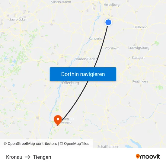 Kronau to Tiengen map