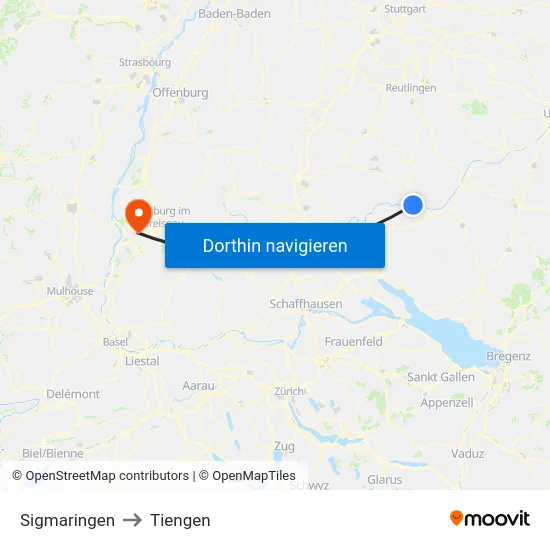 Sigmaringen to Tiengen map