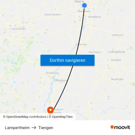Lampertheim to Tiengen map