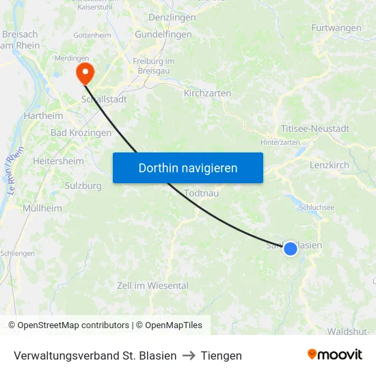 Verwaltungsverband St. Blasien to Tiengen map