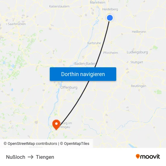 Nußloch to Tiengen map