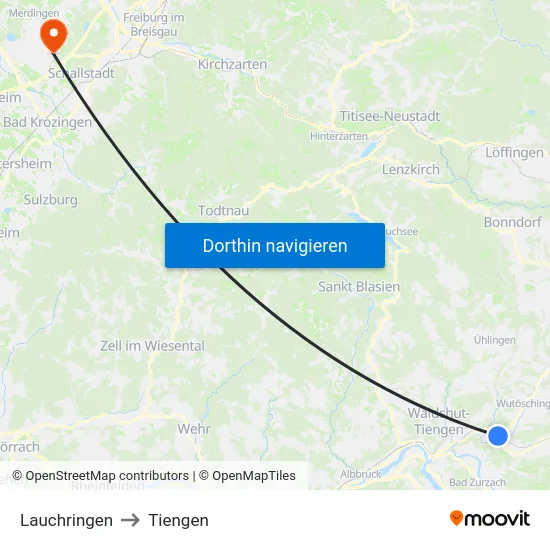 Lauchringen to Tiengen map