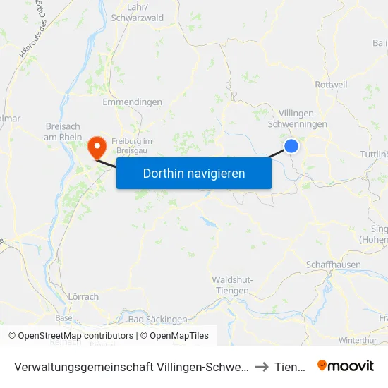 Verwaltungsgemeinschaft Villingen-Schwenningen to Tiengen map