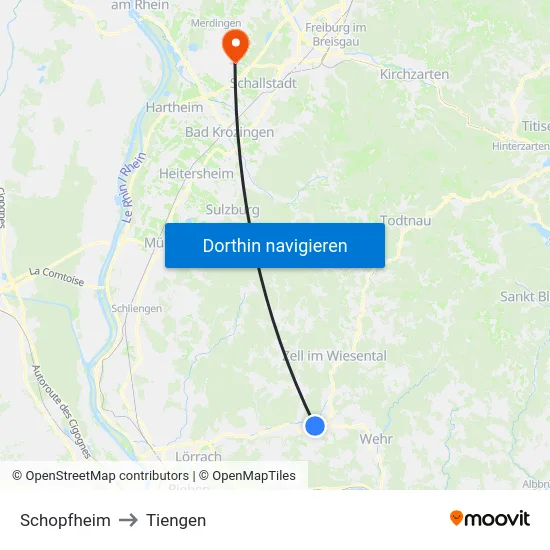 Schopfheim to Tiengen map